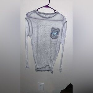 White Long Sleeve Shirt with Graphic Pocket